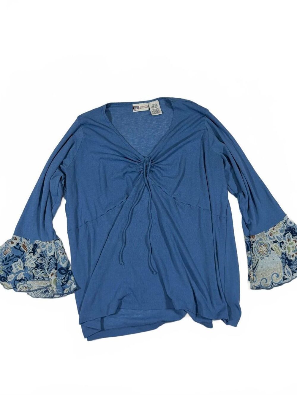 Y2K Faded Flory Babydoll Blouse With Paisley Print Bell Sleeve Size 26/28W